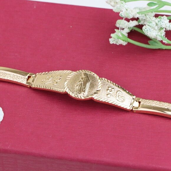 "Engraved Rose Gold Bracelet with Floral and Oval Medallion Design, XPBL1114 - Picture 11 of 12